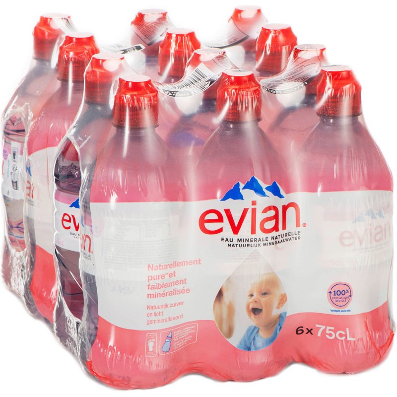 Eau minérale Evian 75 cl bouchon sport - 12 bouteilles