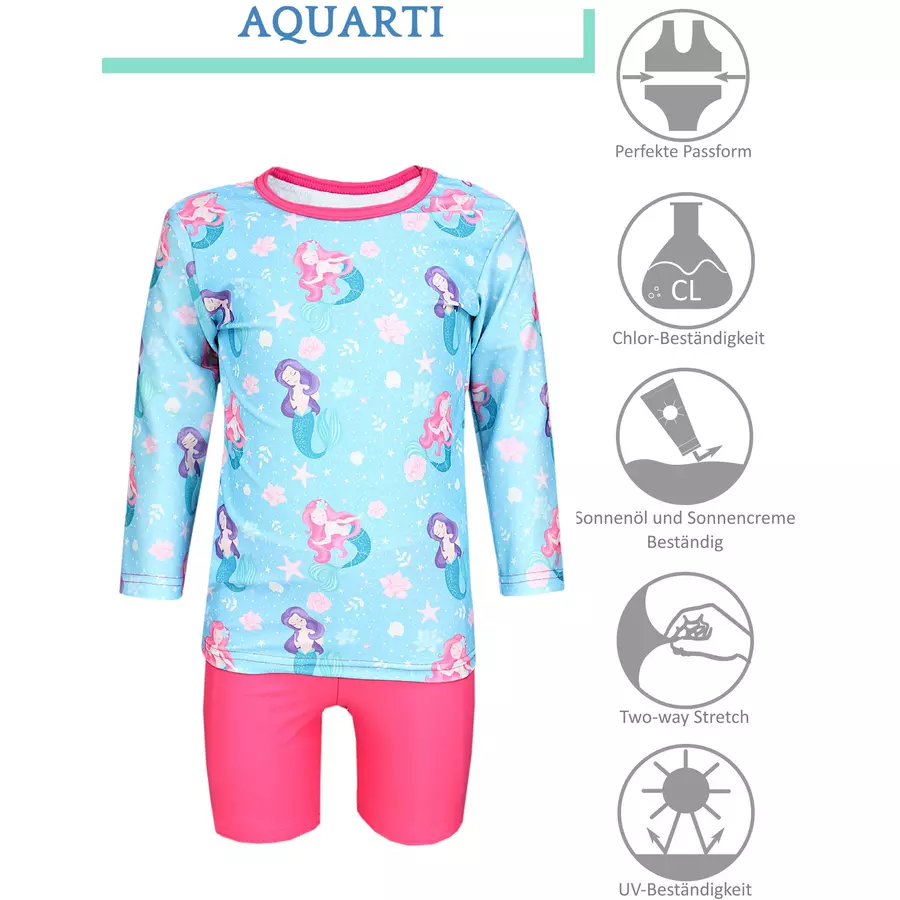 Aquarti Baby Mädchen Zweiteiler Badeanzug Bade-Set Bade T-Shirt Badehose türkispink