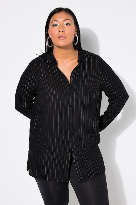 Hemdbluse, Boxy Shape, Glitzerstreifen