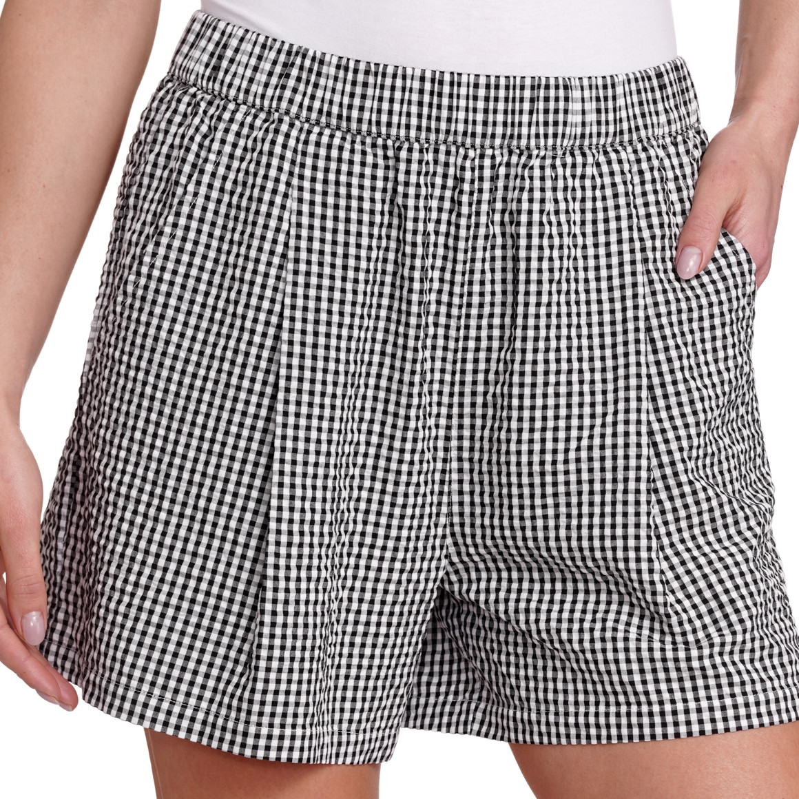 Damen Shorts in Seersucker-Struktur schwarz / weiss