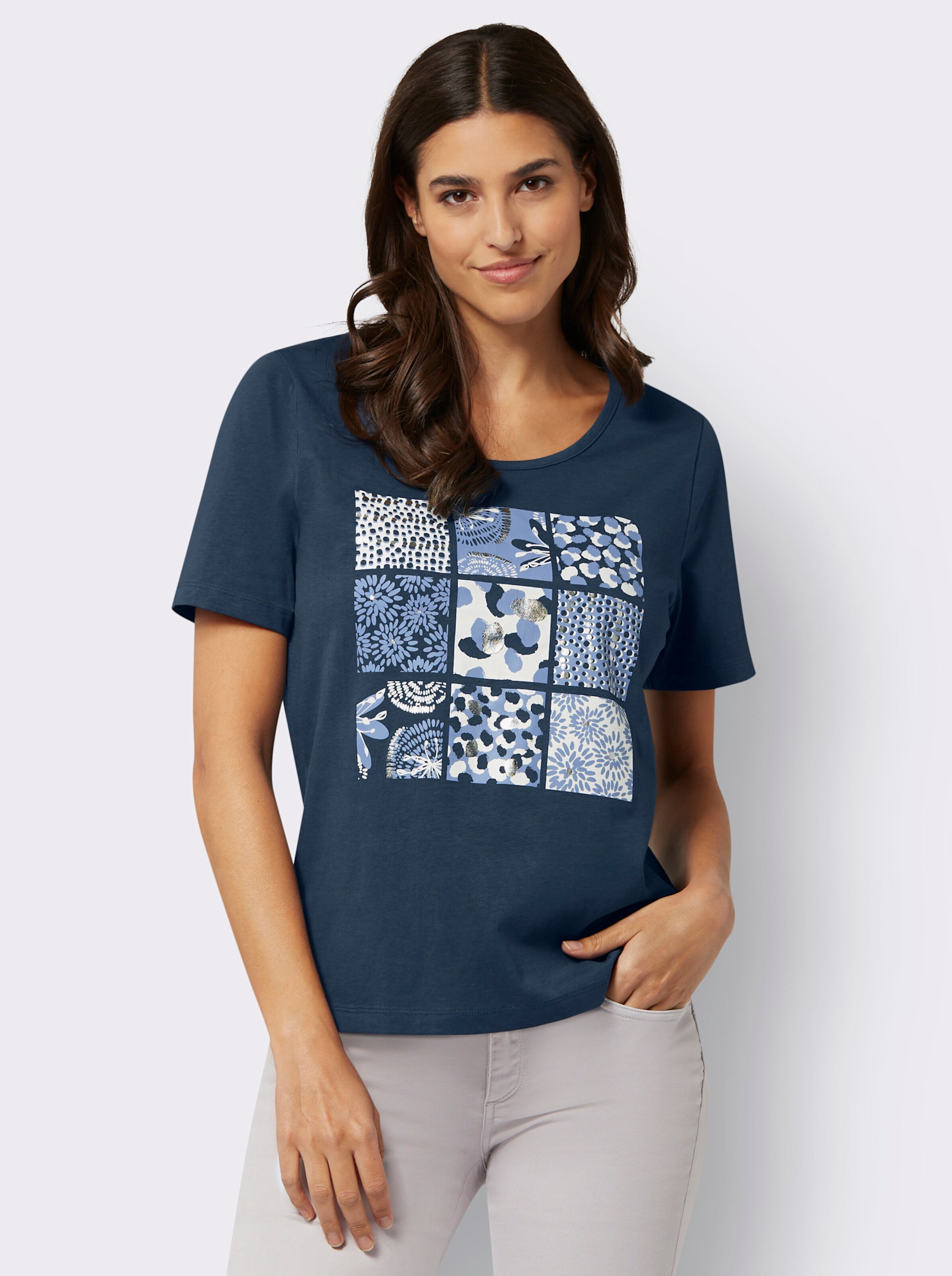Rundhalsshirt mit silberfarbenem Folien-Print