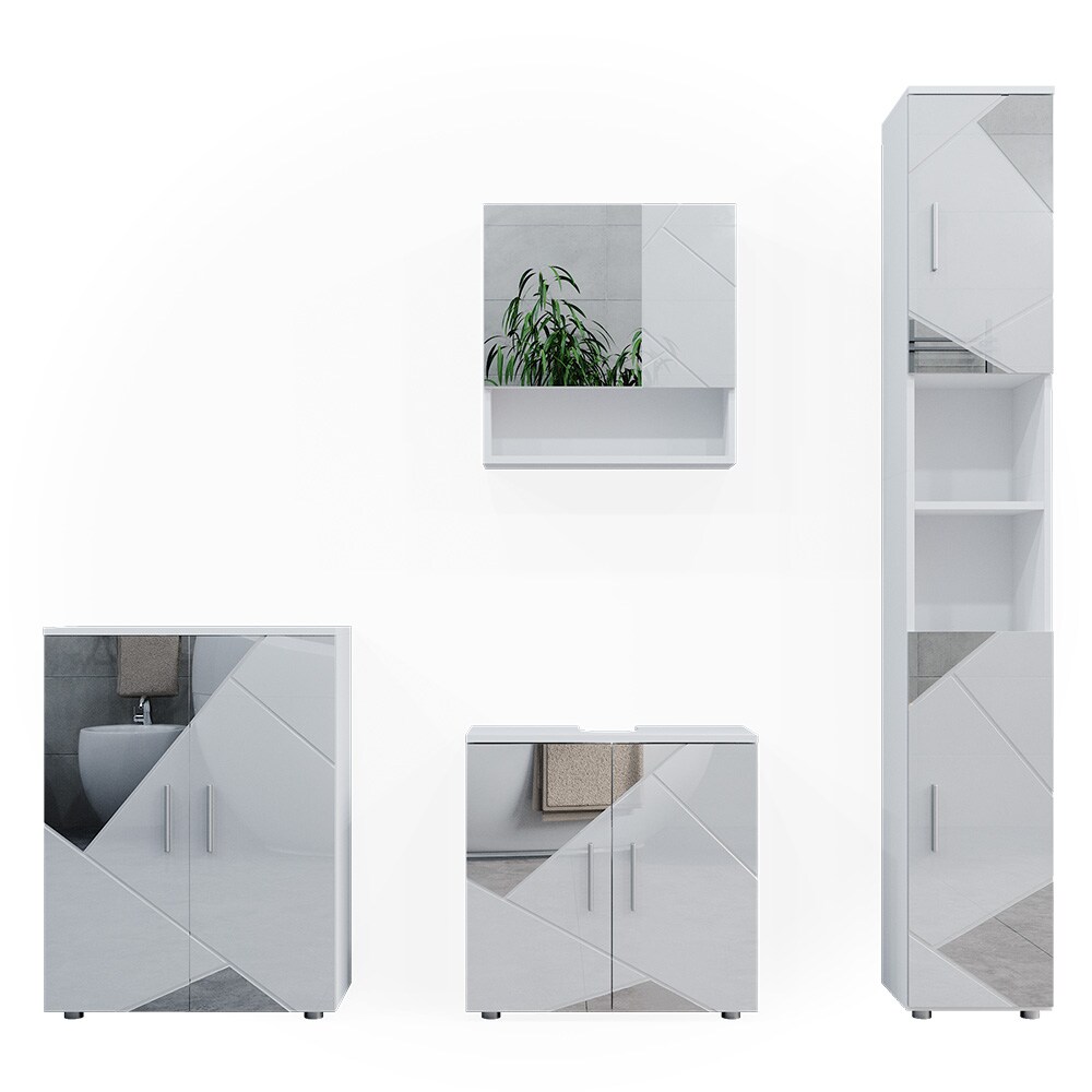 Vicco Badmöbelset mit Dekospiegeln Irma Weiß Hochglanz modern Badezimmerschrank Badschrank Badezimmermöbel Waschtischunterschrank Spiegelschrank Hochschrank Kommode Schranktür Schrankschublade