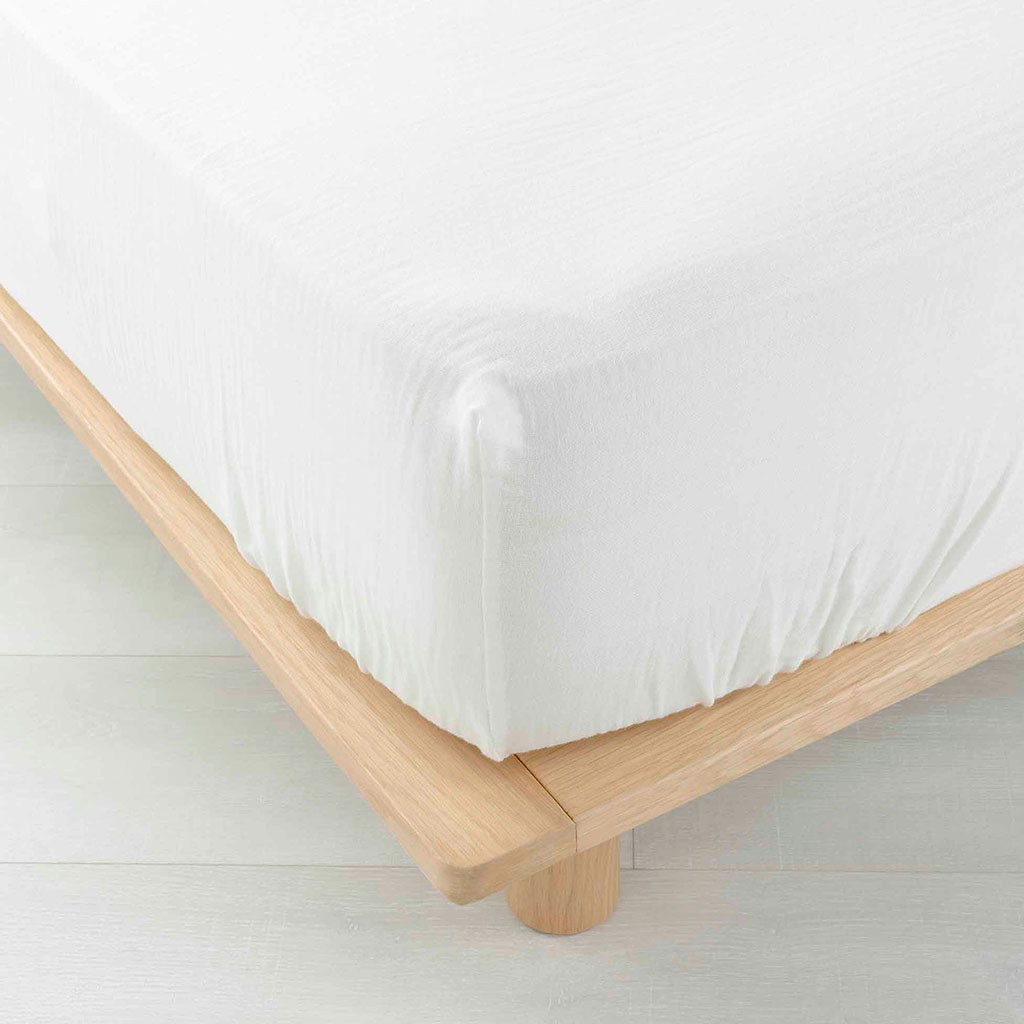 Drap housse gaze de coton ANGELIA blanc 160x200cm