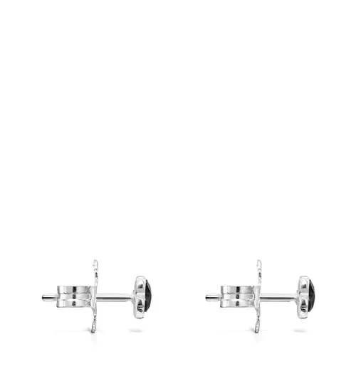 Brincos TOUS Mini Onyx Prateados com Três Ursos de Ônix