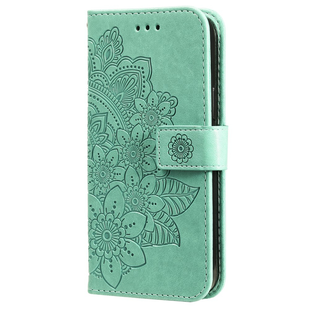Sony Xperia 10 VI Leder Tasche Wallet - Mandala Flowers Imprint - Türkis