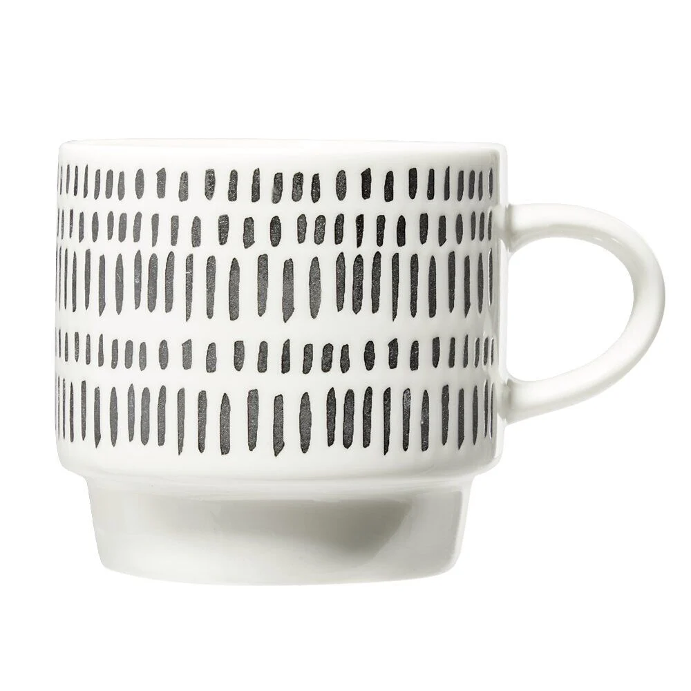 Lot de 4 tasses empilables 20cl porcelaine blanc et noir avec support métal