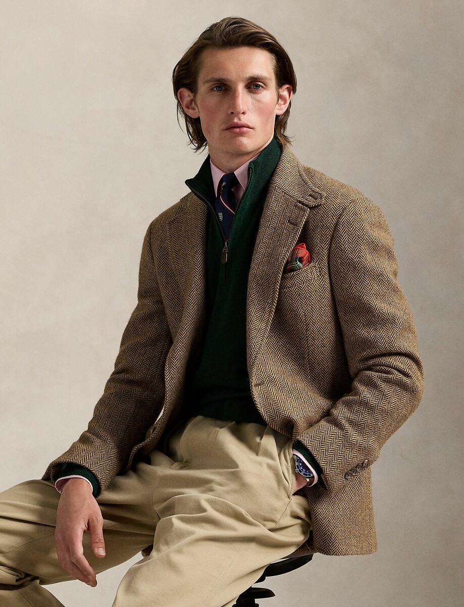 POLO RALPH LAUREN<br>Suéter de lã, meio zíper, bordado Pony Player