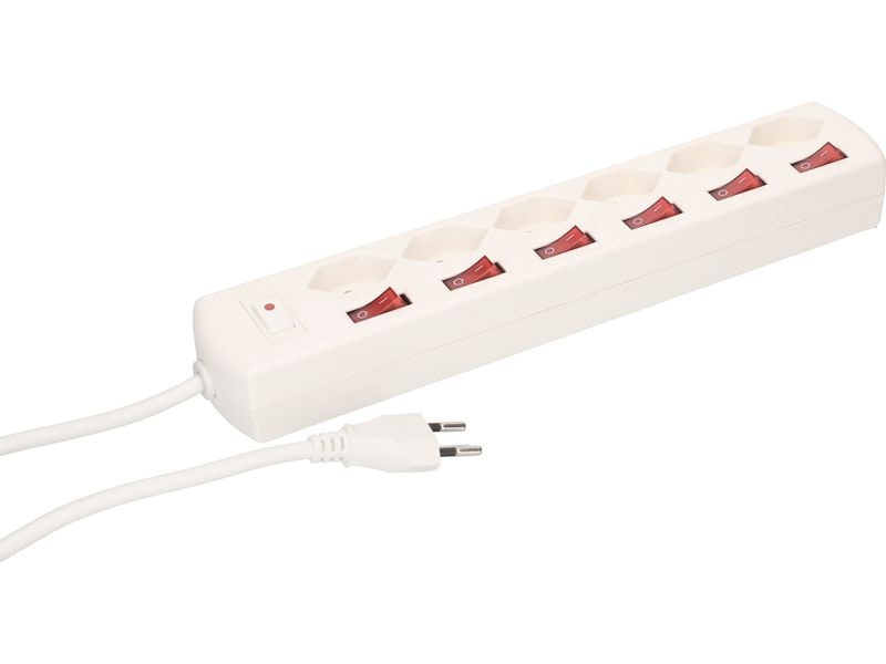 Max Hauri Steckdosenleiste Multi-Switch Weiss 6 x T13 Steckdosenleiste mit 6 T13 Steckplätzen