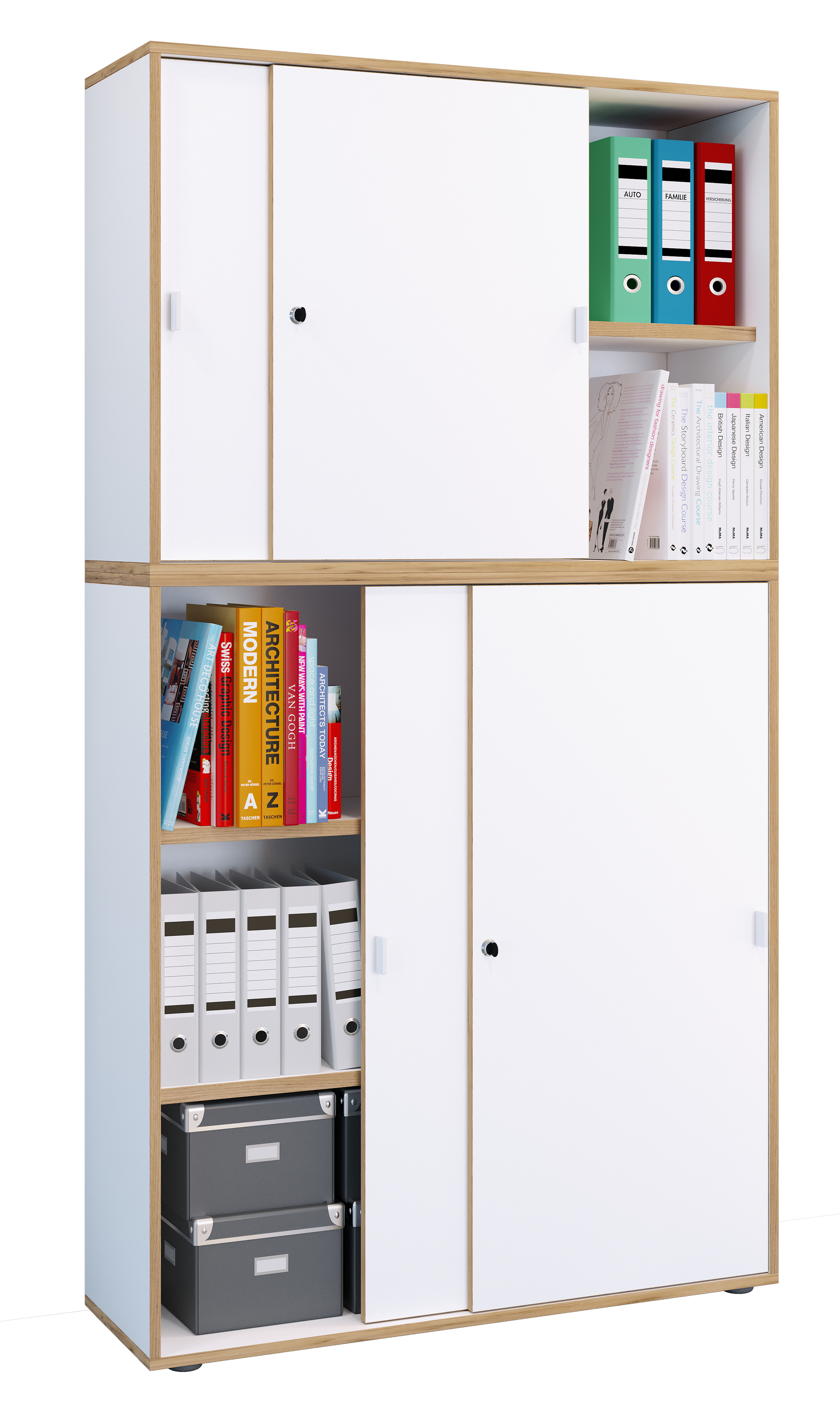 VCM Holz Büroschrank Ordner Aktenschrank Büromöbel Schrank Salia 5-fach Breite 100 cm Schiebetüren