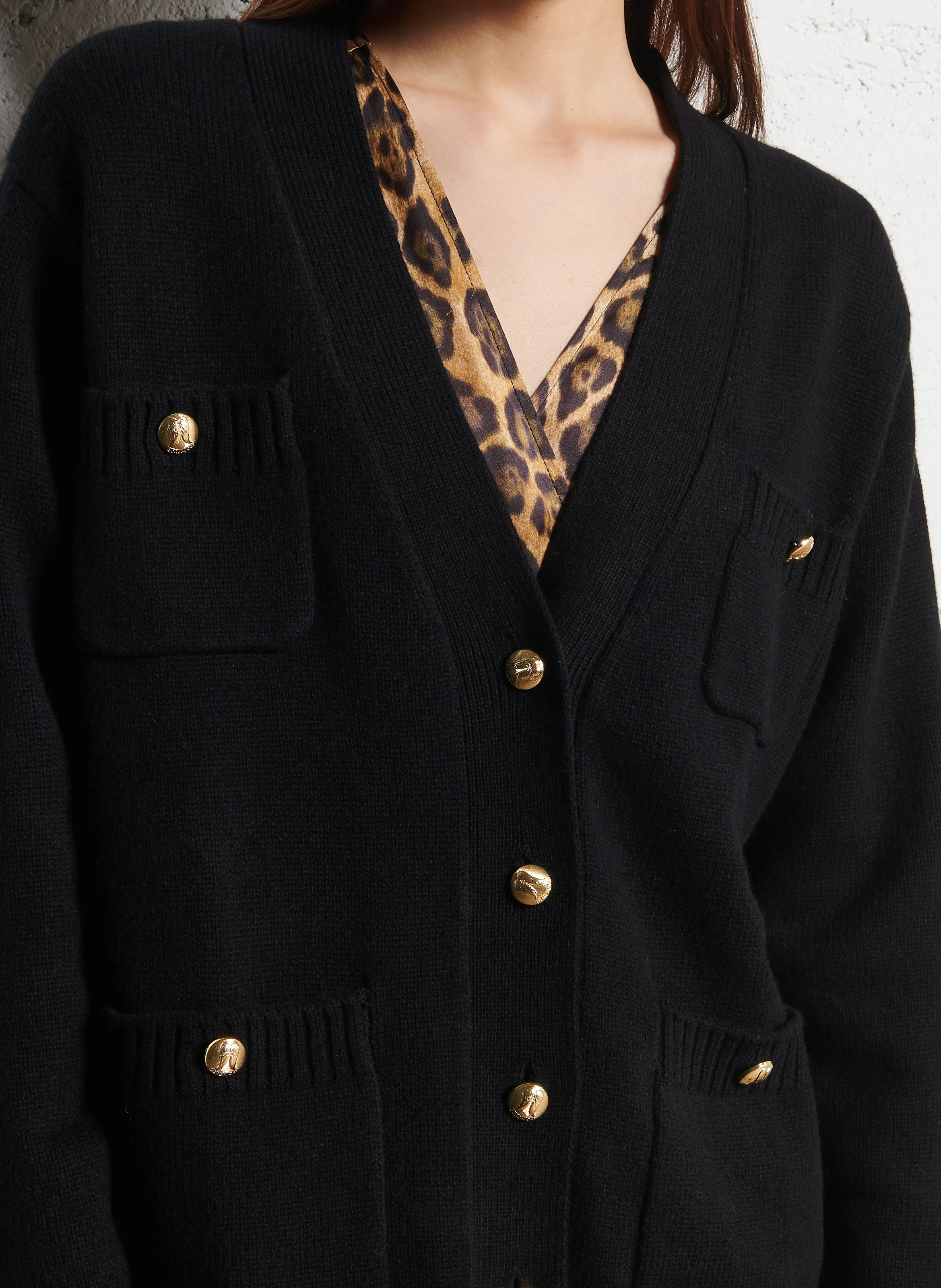 GREGOR - Cardigan multipoches en laine| Noir