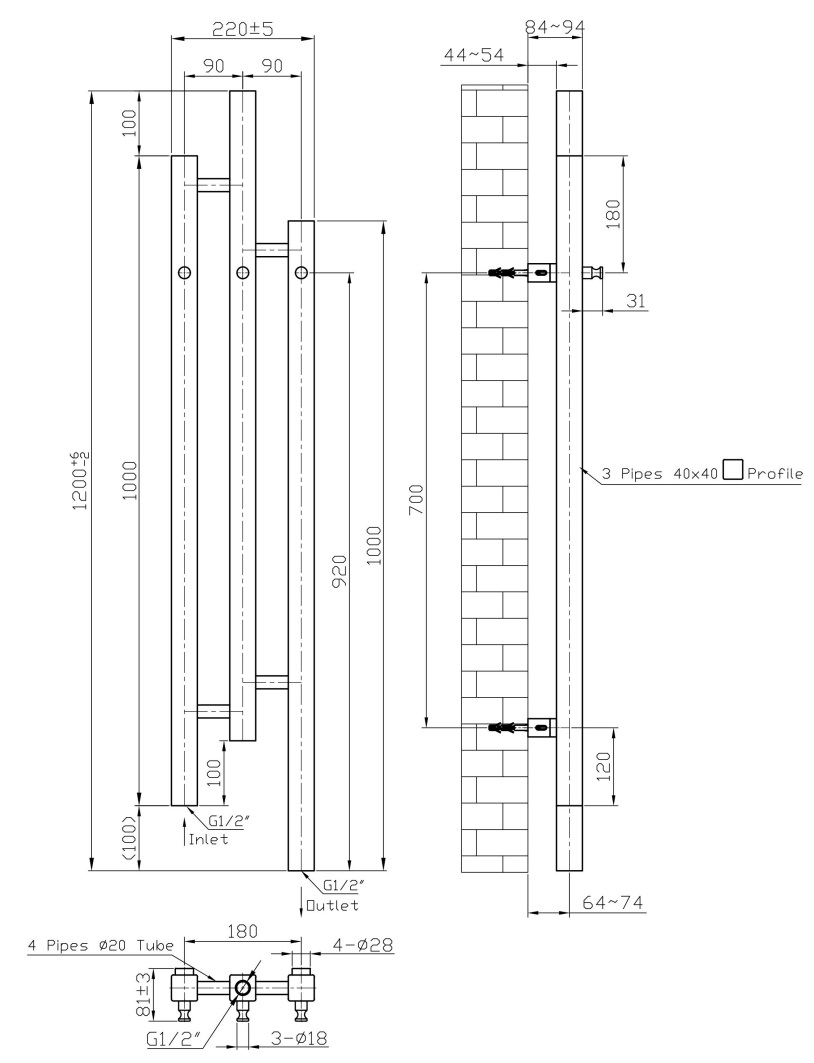 Eastbrook Conwy design radiator 22x120cm 244W chroom