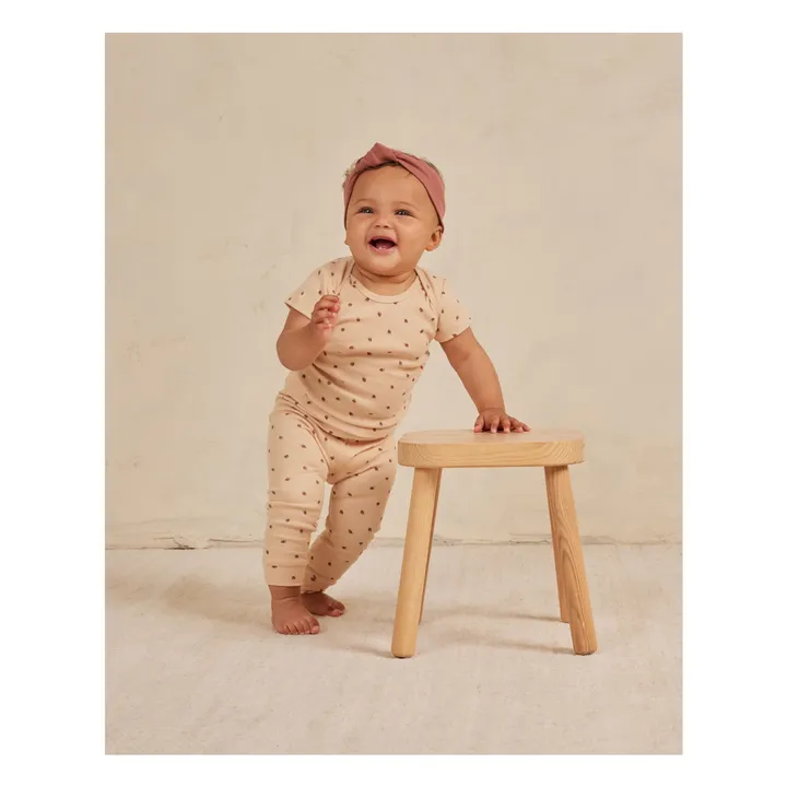 Quincy Mae T-Shirt et Legging Côtelé Fraises | Beige rosé