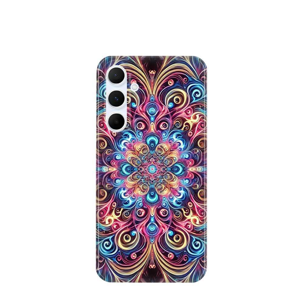 Samsung Galaxy A55 Kunststoff Hülle Neon Mandala - Blau / Gelb / Rot