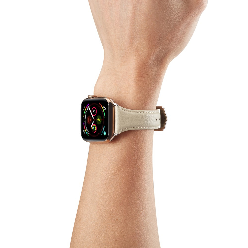 Apple Watch (42/41/40/38 mm) Echtleder Armband Slim mit Dornschliesse (Gelenkumfang: 175-210mm) - Beige / Silber
