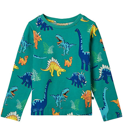 Småfolk Bluse - Teal m. Dinosaurier