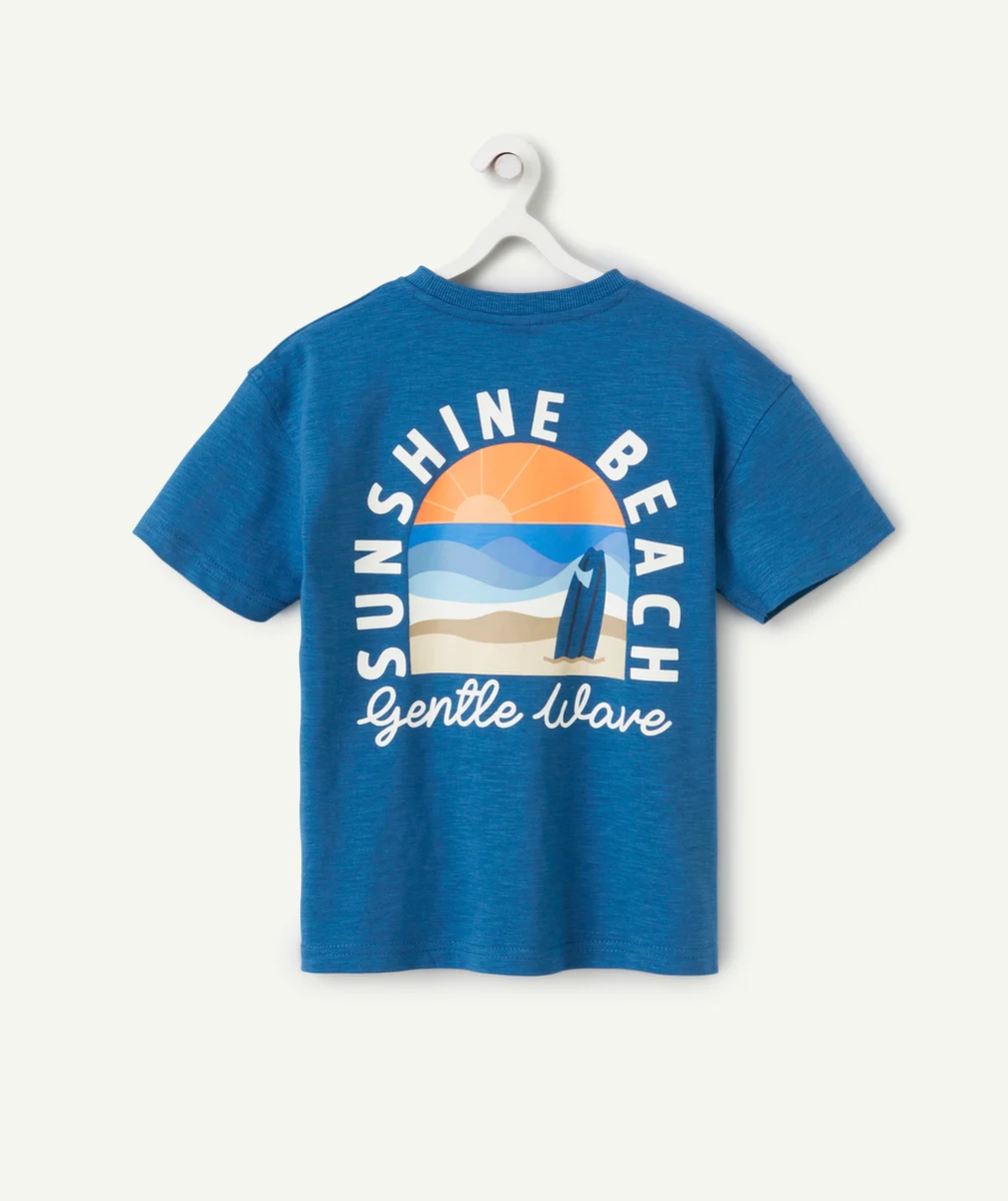 t-shirt garçon en coton bio bleu avec message et motif soleil