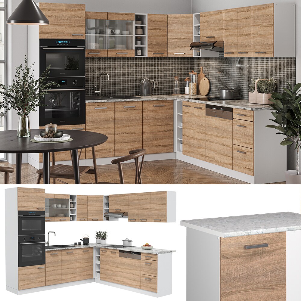 Vicco Küchenzeile Eckküche Einbauküche R-Line Ecke Weiß Sonoma Küchenblock Küche
