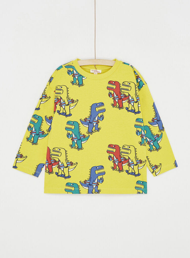 T-shirt jaune à imprimé dinosaures pour garçon