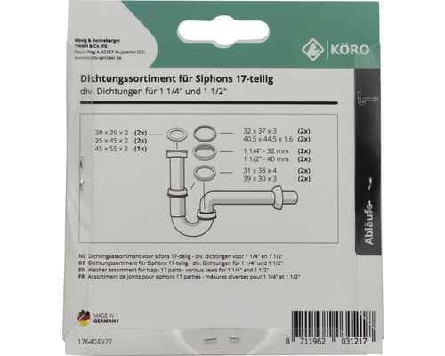Afdichtingsset voor ringsluiting, 17 stuks, voor 1 1/2