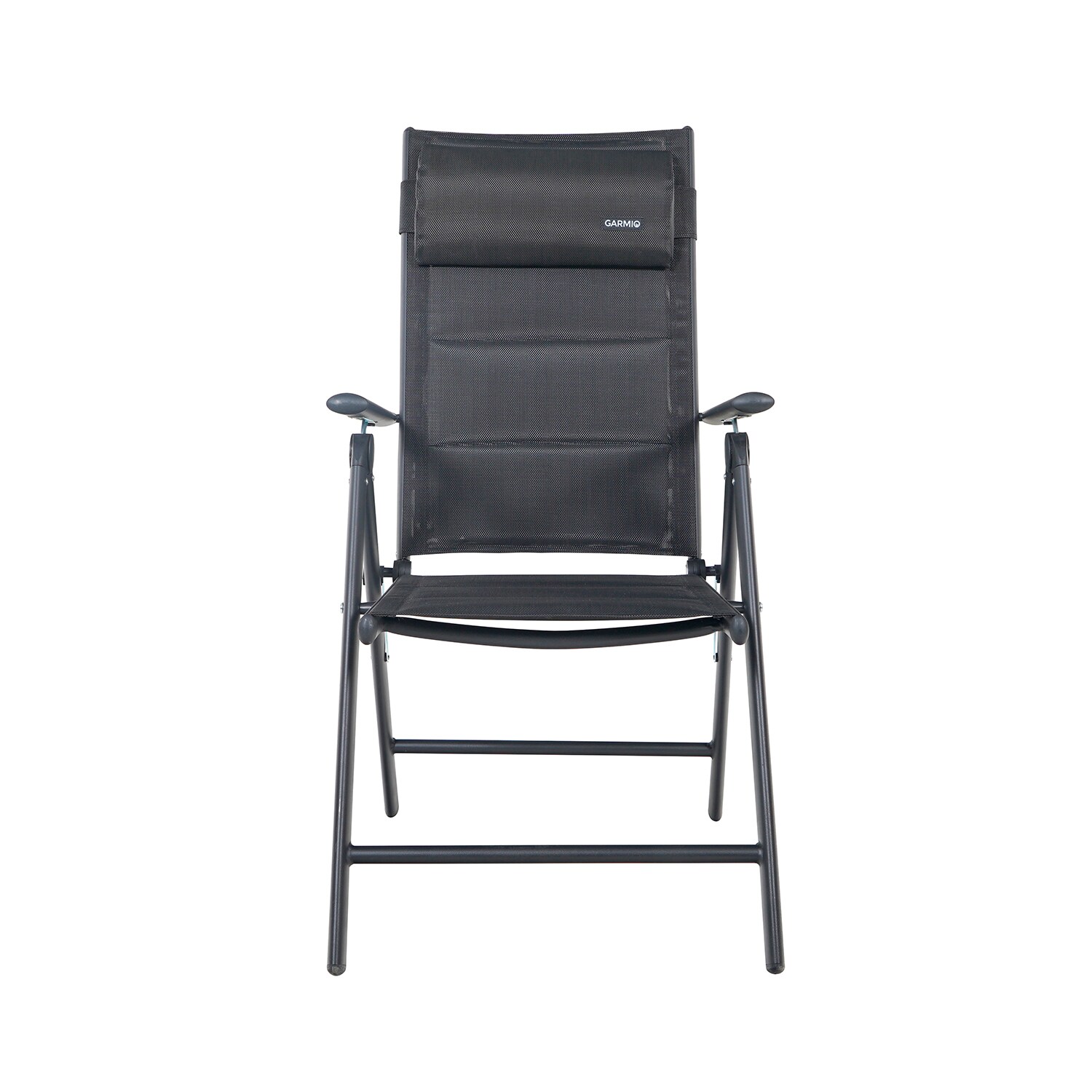 GARMIO® Gartenstuhl Balkonstuhl FLORENZ schwarz, 7-fach verstellbar, klappbar, inkl. Nackenkissen, für Terrasse