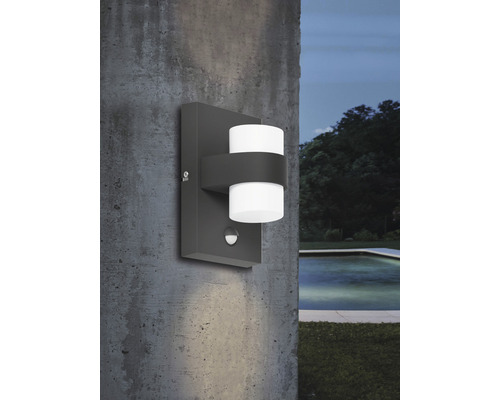 LED-sensor buitenlamp, gegoten aluminium/kunststof, 2x6W, 1000 lm, 3000 K warm wit, H 230 mm, Atollari antraciet/wit