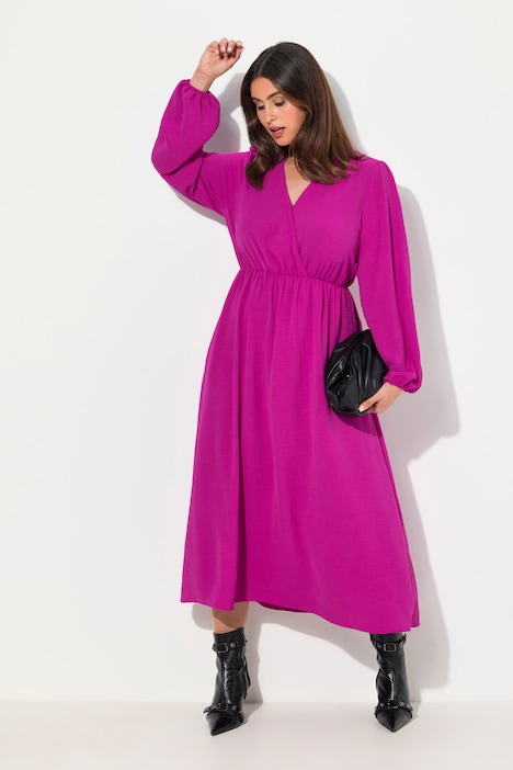 Midikleid, Wickeloptik, A-Linie, V-Ausschnitt, Langarm