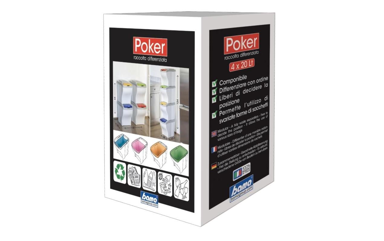 Mülltrennsystem Poker 4 x 20 l 80 l, MehrfarbigMülltrennsystem Abfallsammler-Set frei stapelbar