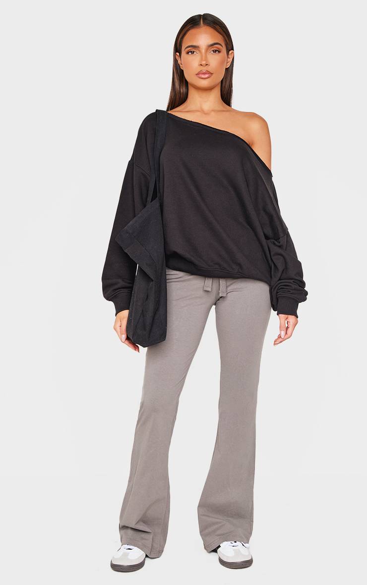 Noir Sweat-shirt Surdimensionné À Épaule Dénudée