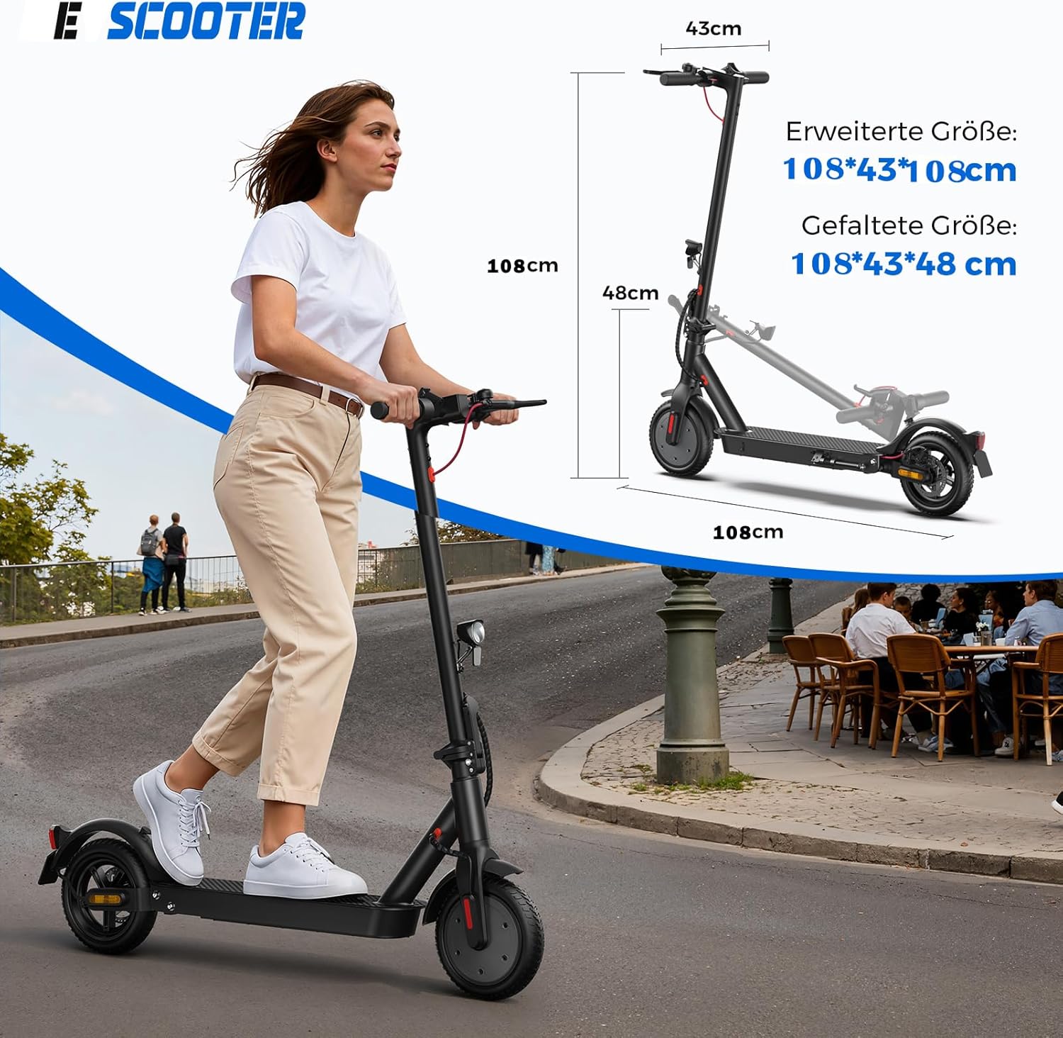 E Scooter mit Straßenzulassung, 10/8.5 Zoll Elektroroller 500W Peak, Max 40/30km Reichweite, Doppelbremse&Stoßdämpfung, APP-Verbindung, 3s Klappbar LED-Licht & Reflektoren E Roller für Erwachsene