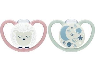 NUK NUK Space Night Silikon-Schnuller 0-6M, 2 St, rosa/mint