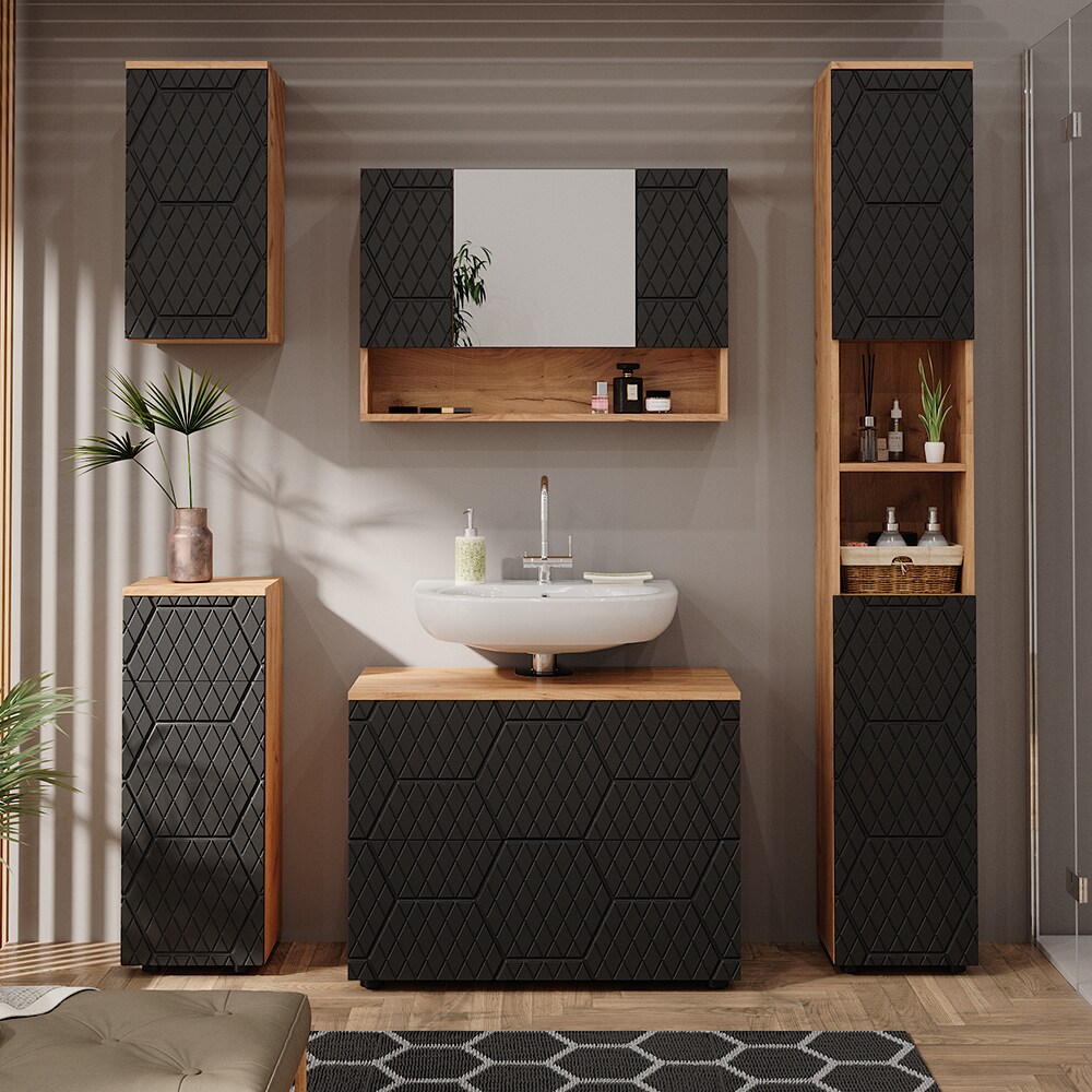 Vicco Midischrank Irma Eiche Anthrazit 30 x 81 cm 1 Schublade 2 Fächer Badezimmer