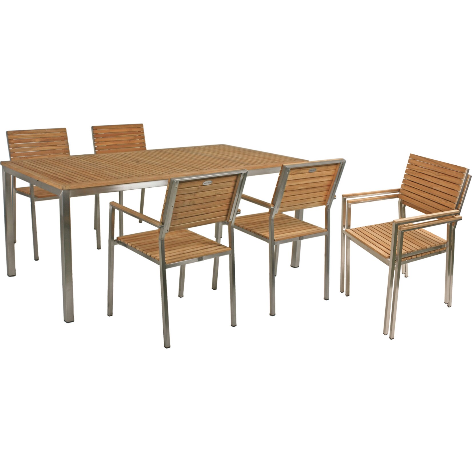 6tlg. Teak Tischgruppe Gartenmöbel Gartentisch Stuhl Garten Stapelstuhl Tisch