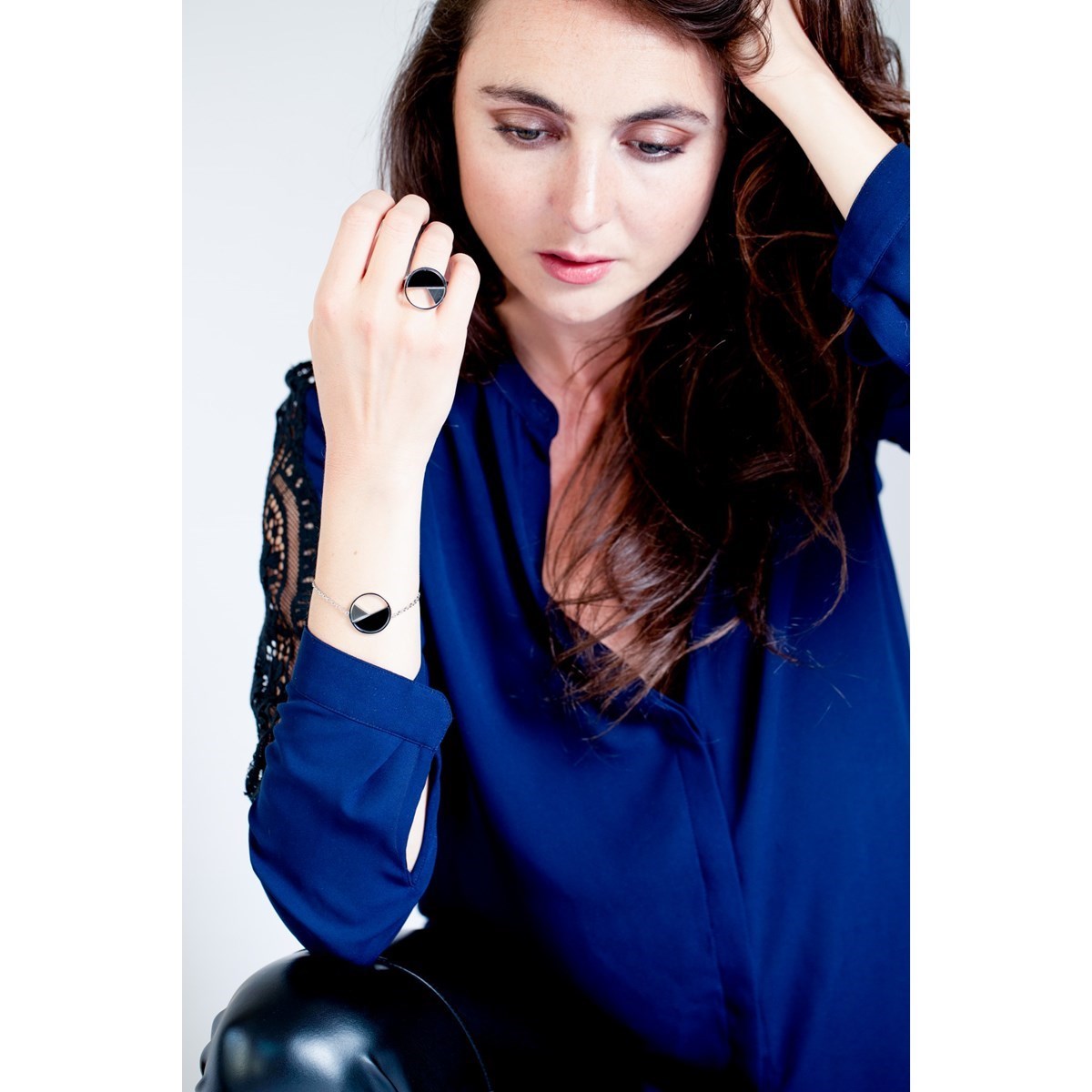 Bracelet souple mono-motif en Acier 316L et céramique - blanc brillant