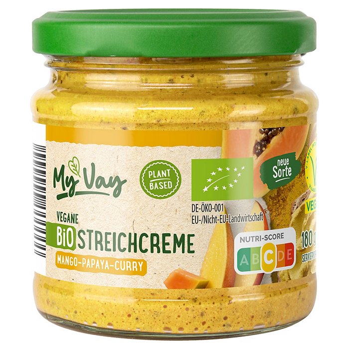 MY VAY Vegane Bio-Streichcreme 180 g, Papaya Mango Curry