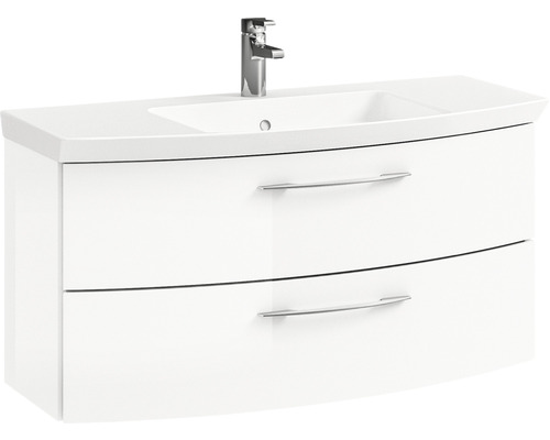 Cassca Sprint badkamermeubelset, BxD 101 x 46,2 cm, hoogglans witte fronten, 2-delige set met wastafel van mineraalmarmer