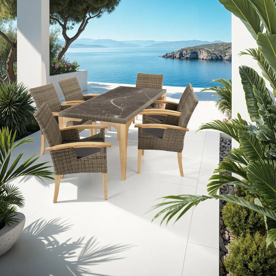 tectake Wicker tafel Foggia met 6 stoelen Rosarno, Natuur