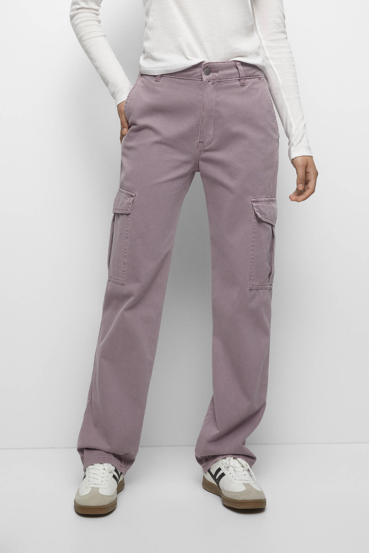 Calça cargo de cintura alta - Lilás