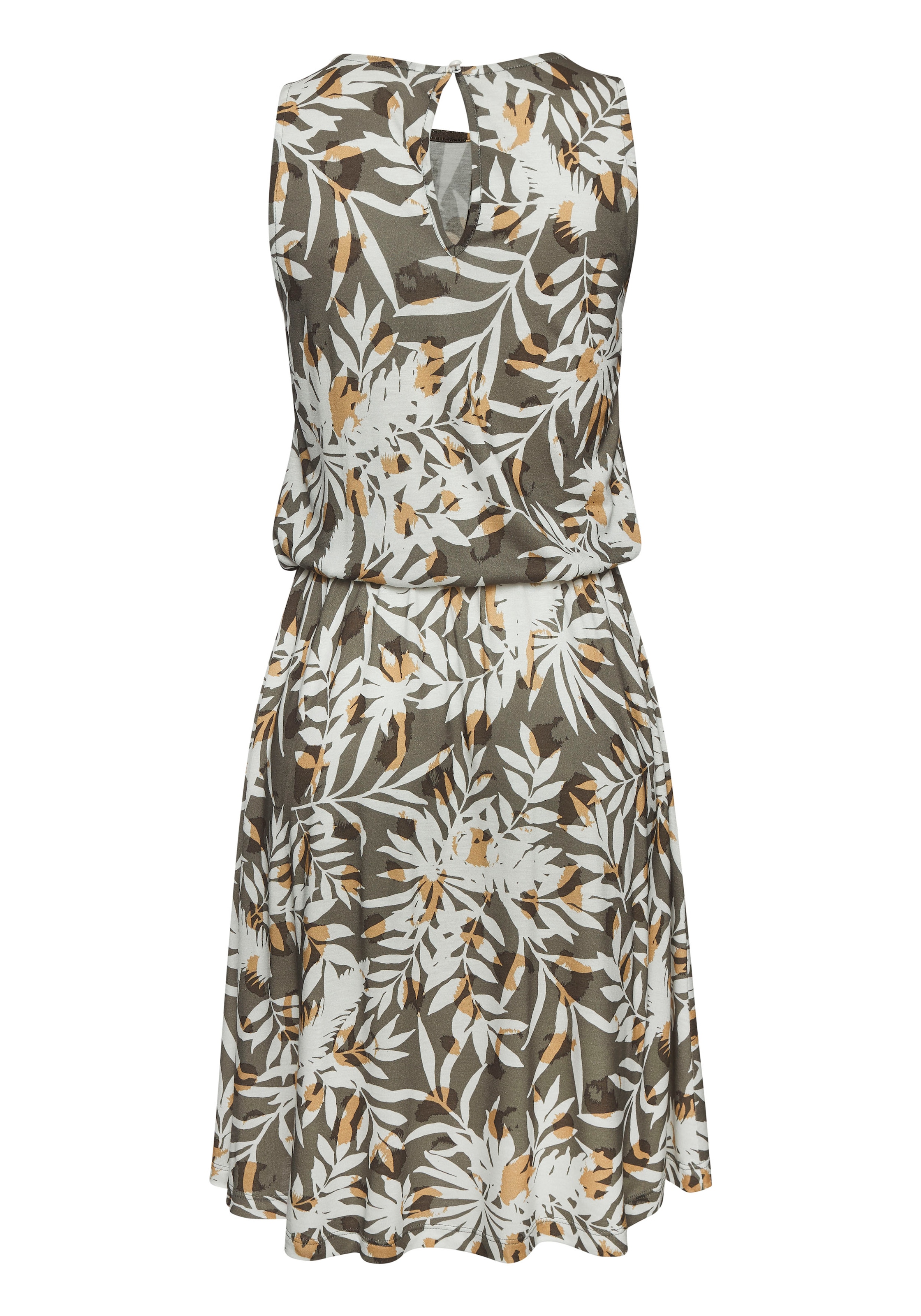 Vivance Jerseykleid Seitennahttaschen mit Blätterdruck, kurzes Sommerkleid, Strandkleid