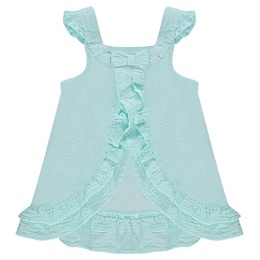 Top en coton effet crépon avec volants et dos fantaisie - Vert
