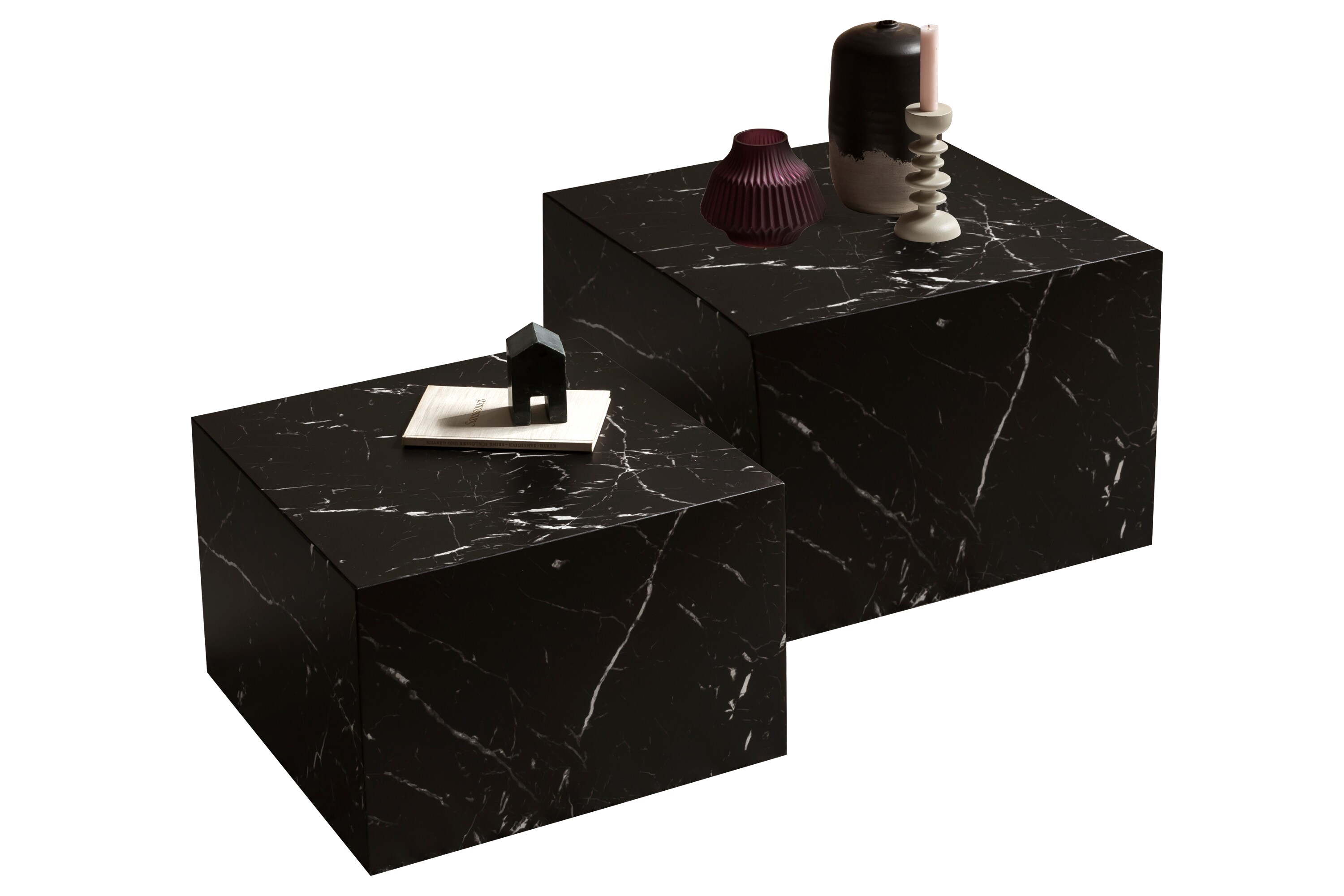 2er Set Couchtisch schwarz Marmor Optik Beistelltisch Wohnzimmertisch Sofatisch