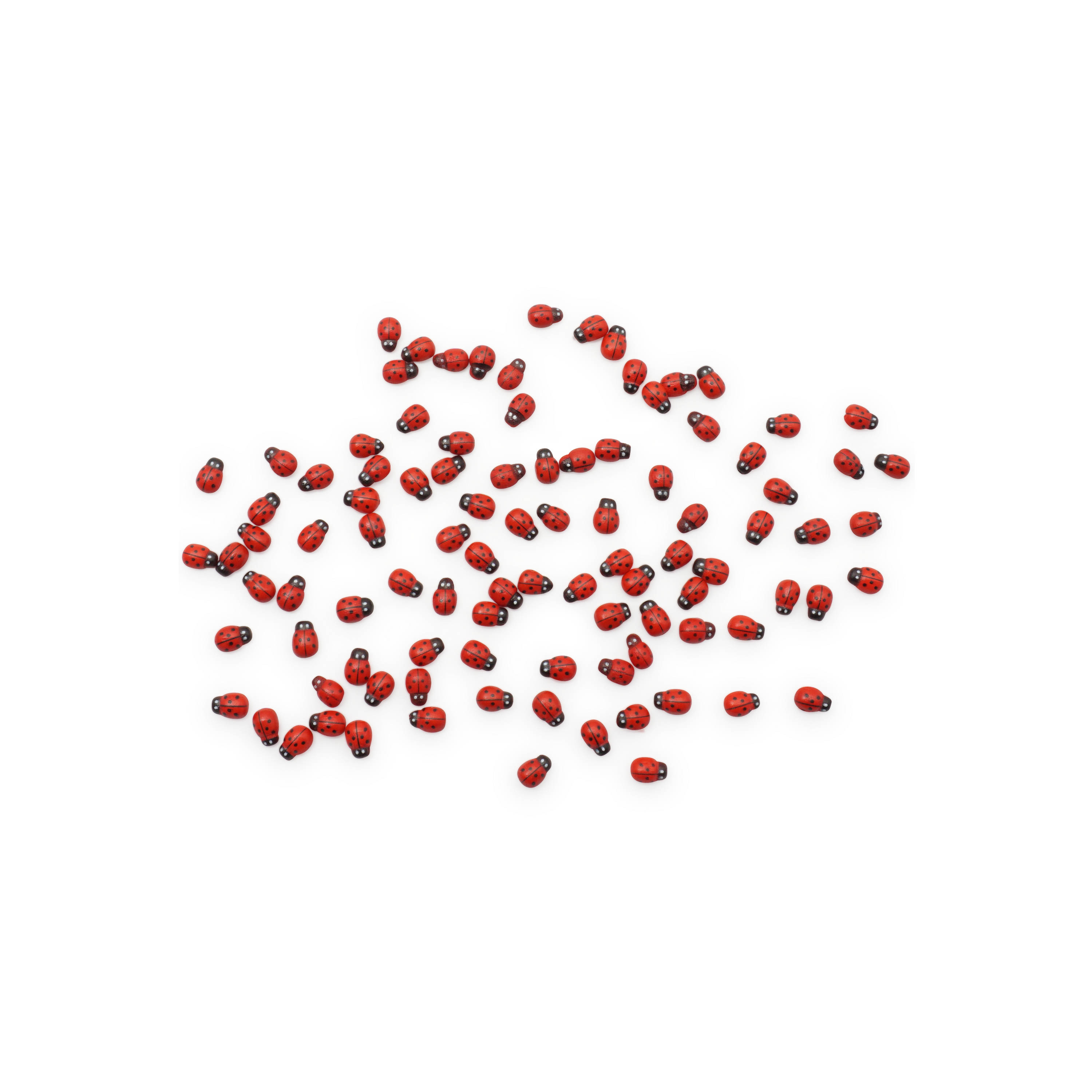 (100er Set) 15mm Holz Glückskäfer Selbstklebende Marienkäfer Deko Geschenktopper - Rot / Schwarz