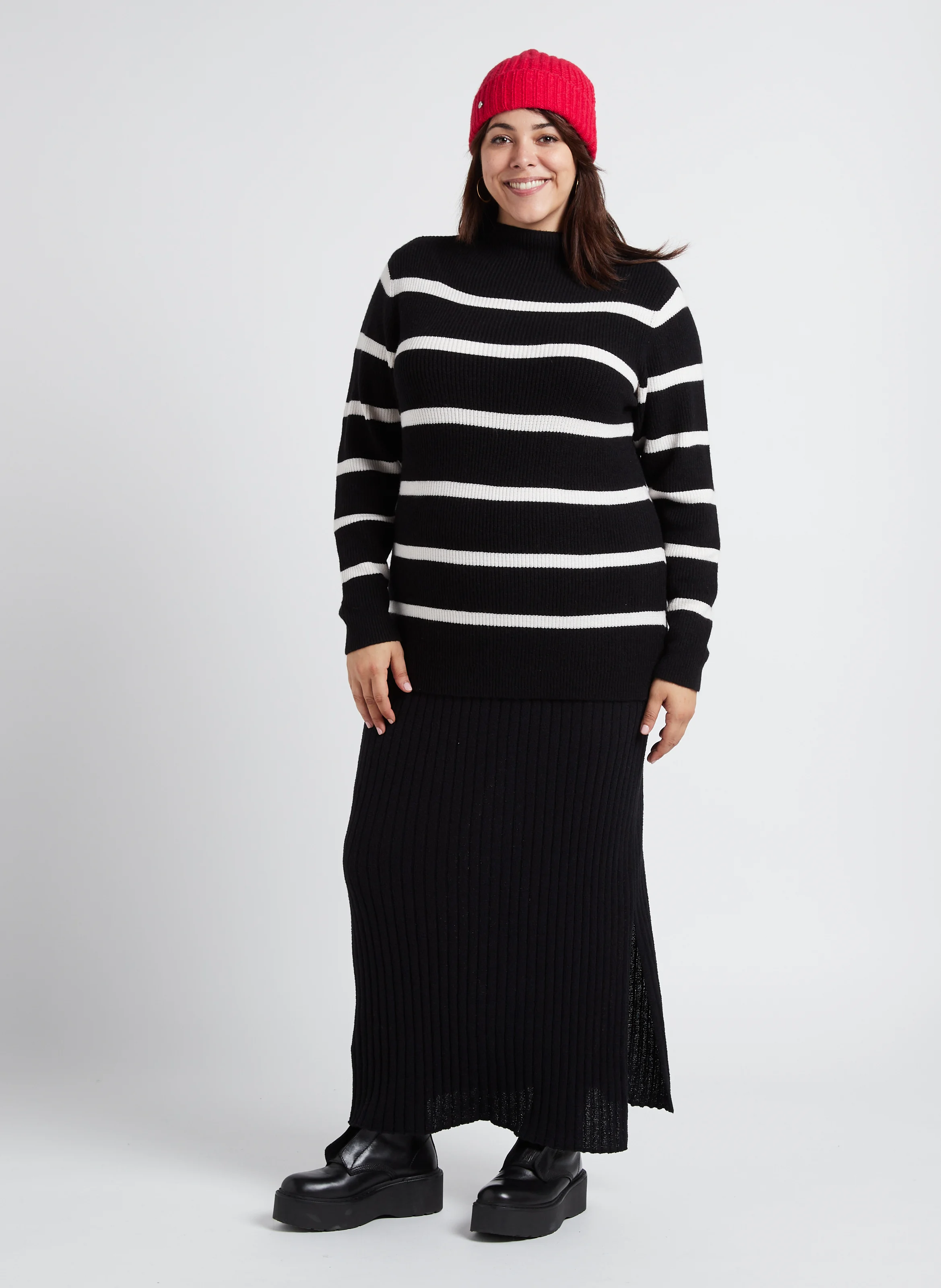 Jupe midi en coton mélangé | Noir