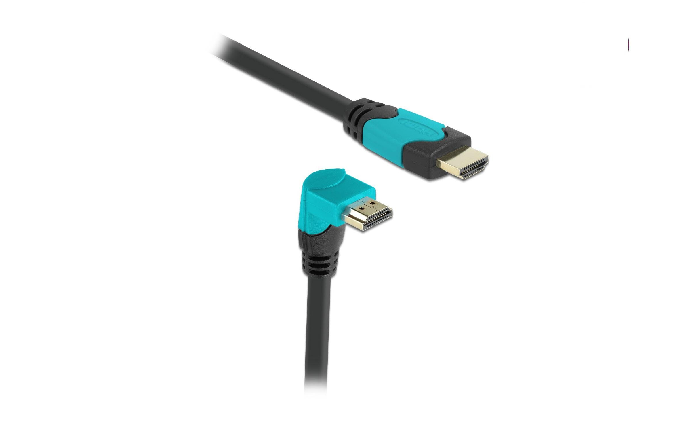 Kabel Unten gewinkelt 8K 60Hz HDMI - HDMI, 2 mDelock High Speed HDMI Kabel Stecker gerade zu Stecker 90° unten gewinkelt 48 Gbps 8K 60 Hz 2 m