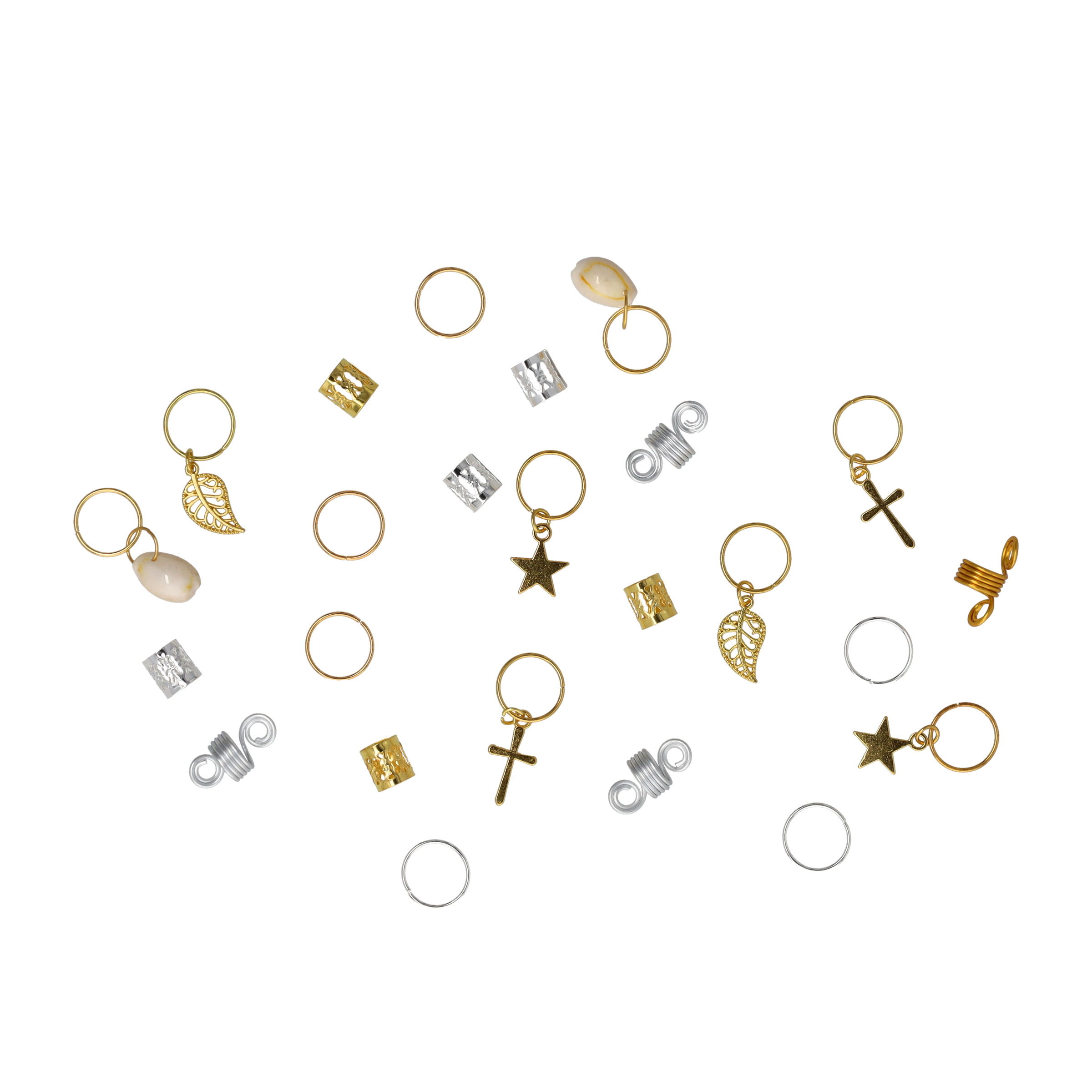 (100er Set) Haar Schmuck Accessoire Dreadlock Clips Haar Spiralen Ringe - Silber / Gold