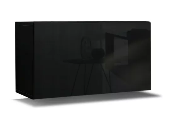 Meuble de salon suspendu CEPTO – Noir mat et brillant – 1 porte, 1 étagère – Design moderne