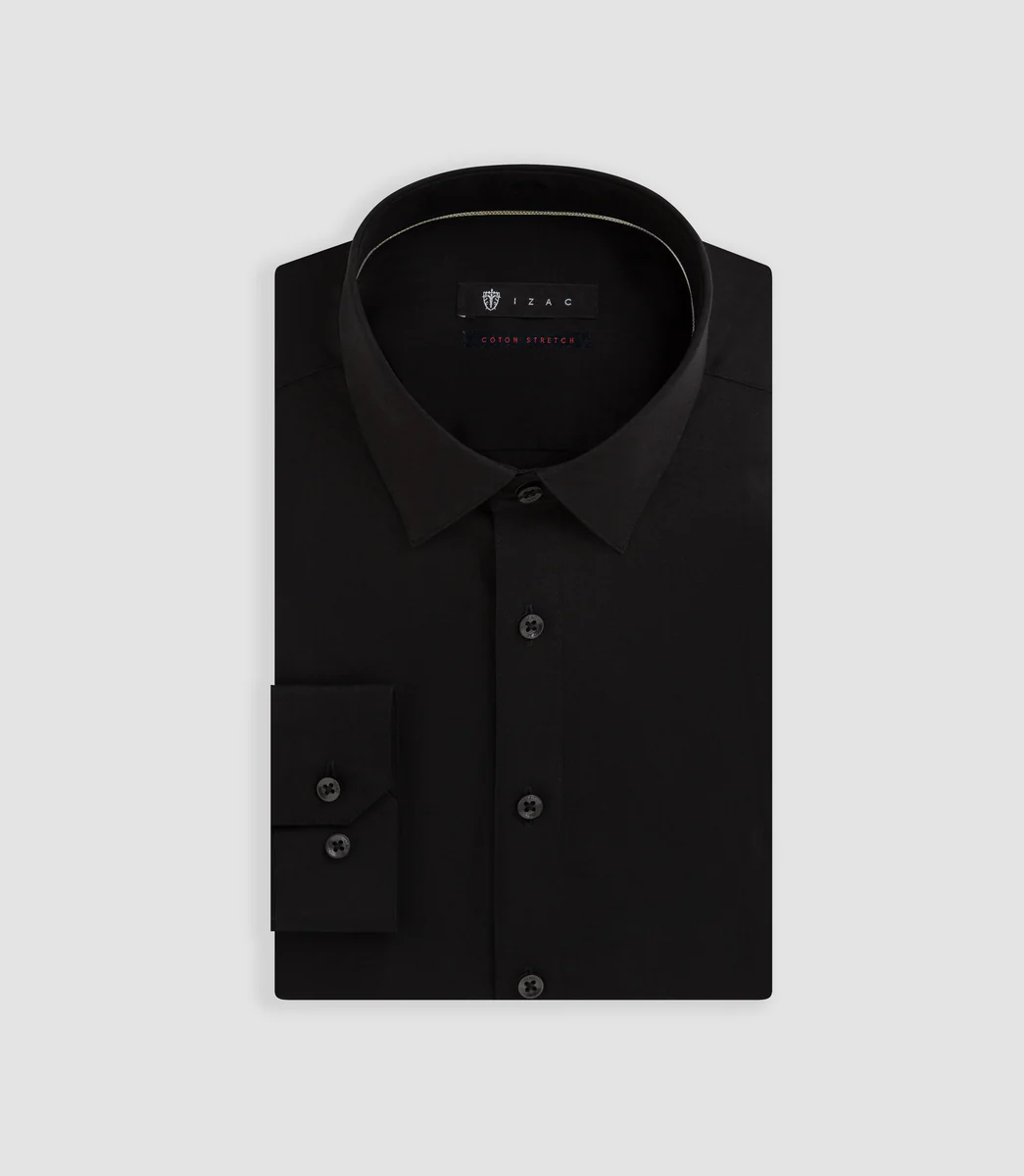 Chemise slim en popeline stretch noire MALTE
