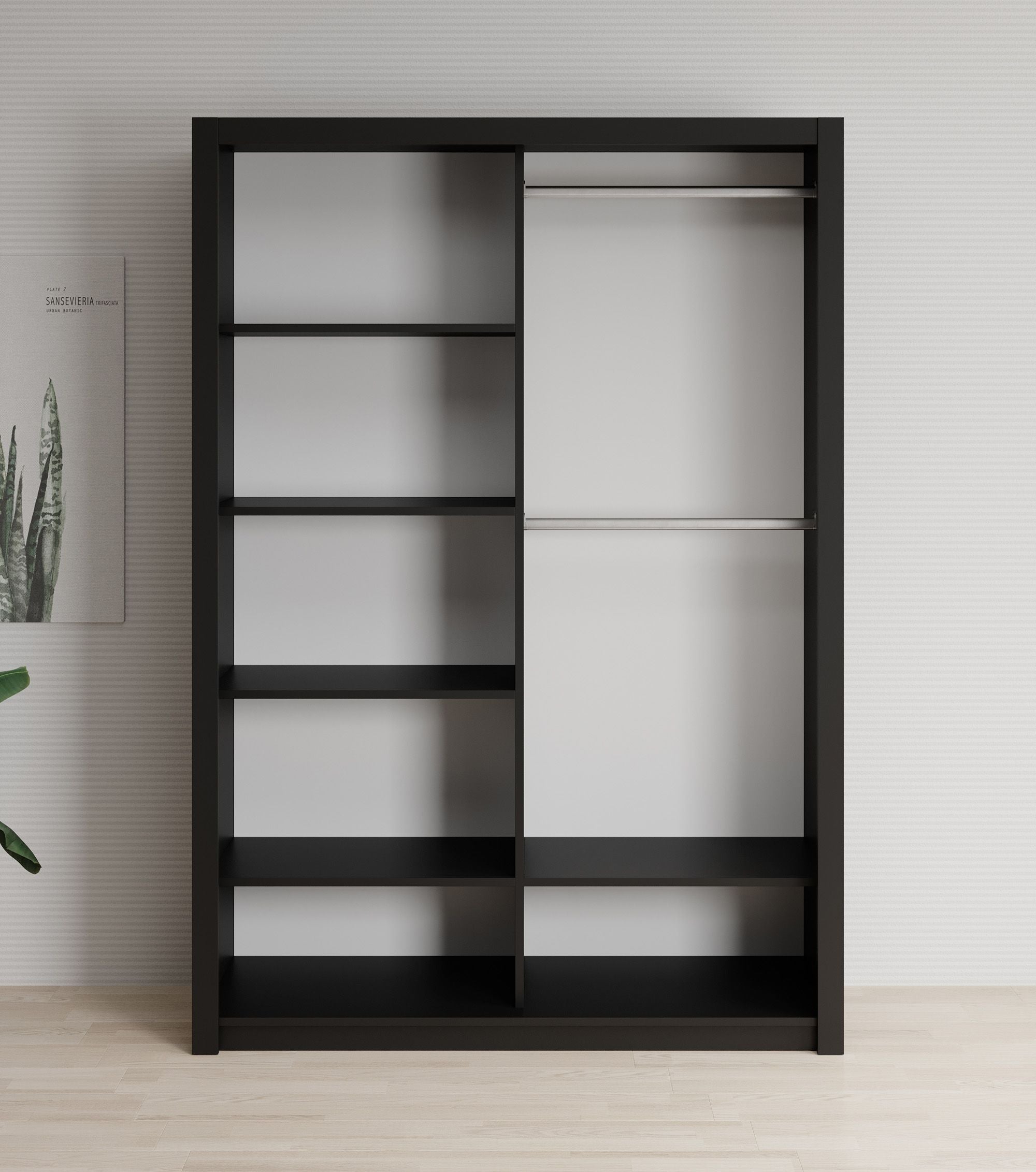 Blake - Kledingkast met spiegel - Zwart - 150x62x215 cm
