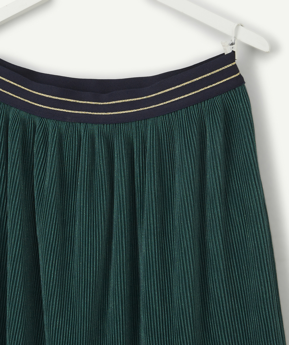 JUPE LONGUE FILLE PLISSÉE VERTE PAILLETÉE
