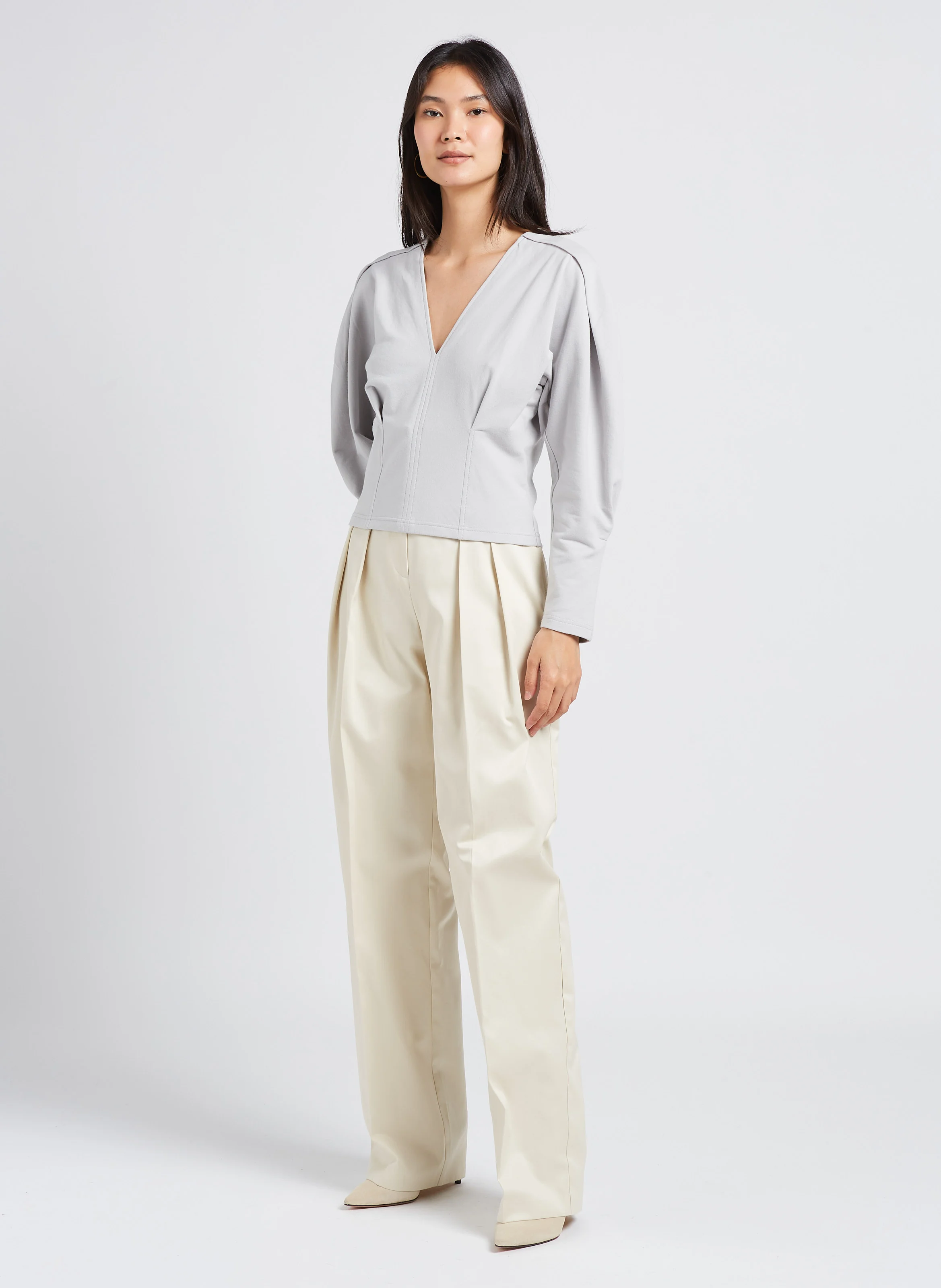 OSNI - Pantalon droit taille haute à pinces en coton | Blanc