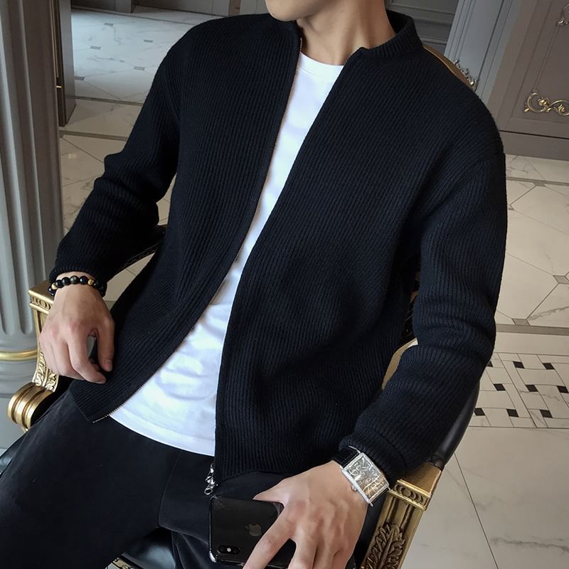 DuckleBeam - Geribbeld oversized gebreid jasje met ronde hals en rits